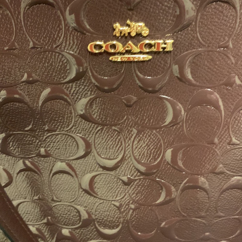 COACH Ava Embossed Signature Patent Leather Crossbody Bag Tote, Burgundy/Wine - Picture 3 of 16